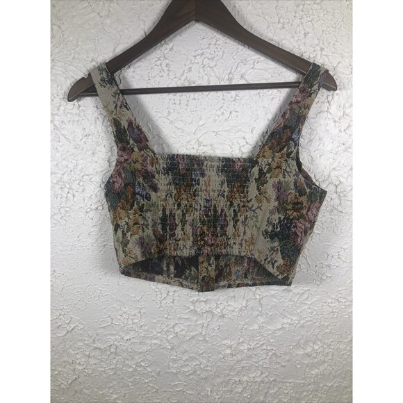 Wild Fable Sz S Multicolor Floral Jacquard Square Neck Cropped Corset Tank Top - Picture 6 of 8